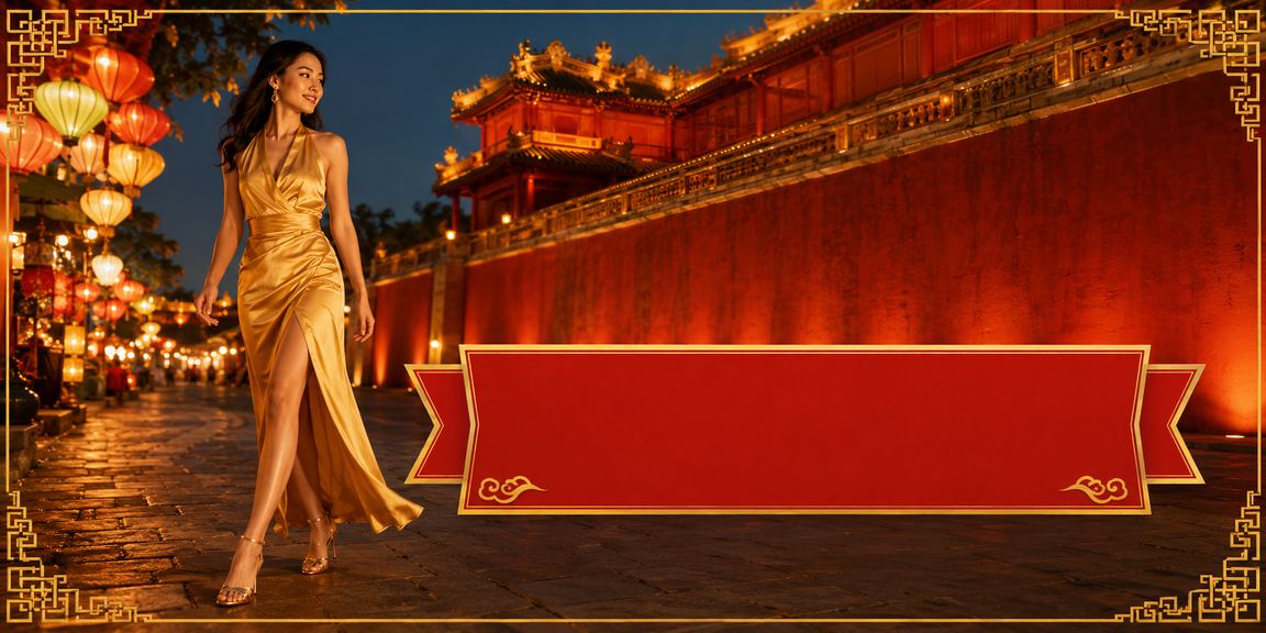 Chợ đêm tại Huế với ánh đèn casino